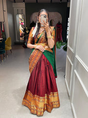 Broad Zari Weaving Border Maroon Color Lehenga Choli