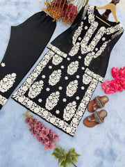 Thread Embroidery Work Black Color Salwar Suit
