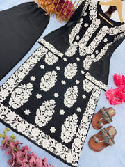Thread Embroidery Work Black Color Salwar Suit