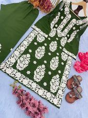 Thread Embroidery Work Mehendi Green Color Salwar Suit
