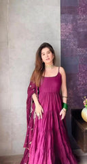 Party Wear Wine Color Ruffle Style Gown