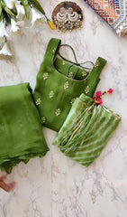 Green Color Work Palazzo Suit With Leheriya Print Dupatta