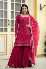 Outstanding Thread Work Pink Color Designer Sharara Suit