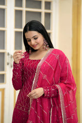 Outstanding Thread Work Pink Color Designer Sharara Suit