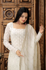 Outstanding Thread Work White Color Designer Sharara Suit