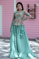 Glorious Pista Green Fully Sequence Work Lehenga With Top