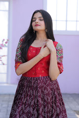 Patola Designer Print Wine Color Gown