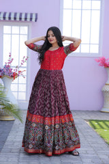 Patola Designer Print Wine Color Gown