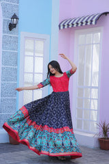 Patola Designer Print Navy Blue Color Gown