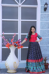 Patola Designer Print Navy Blue Color Gown
