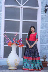 Patola Designer Print Navy Blue Color Gown