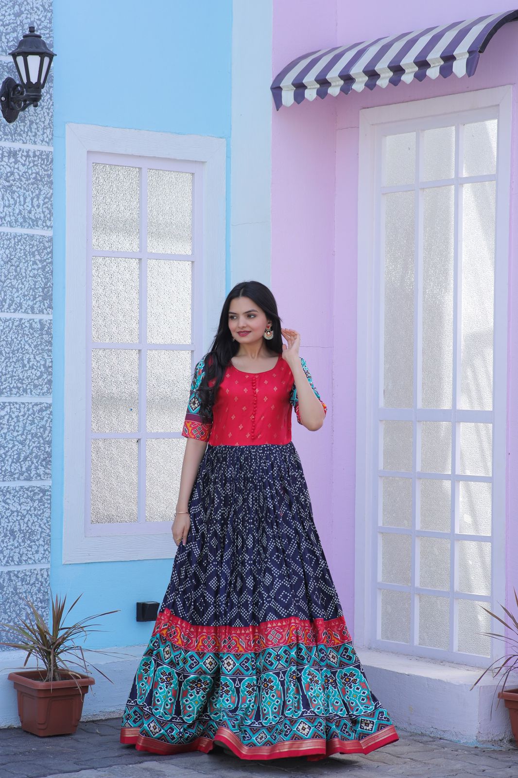 Patola Designer Print Navy Blue Color Gown