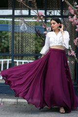 Wine Color Plain Lehenga With White Fancy Top