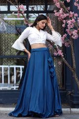 Navy Blue Color Plain Lehenga With White Fancy Top