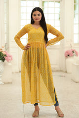 Superhit Yellow Color Bandhej Digital Print Kurti