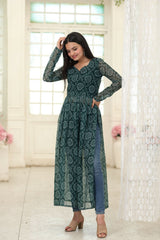 Superhit Green Color Bandhej Digital Print Kurti