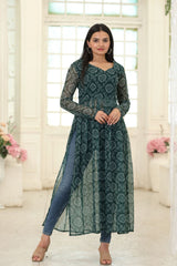 Superhit Green Color Bandhej Digital Print Kurti