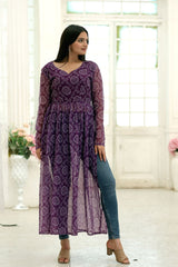 Superhit Wine Color Bandhej Digital Print Kurti