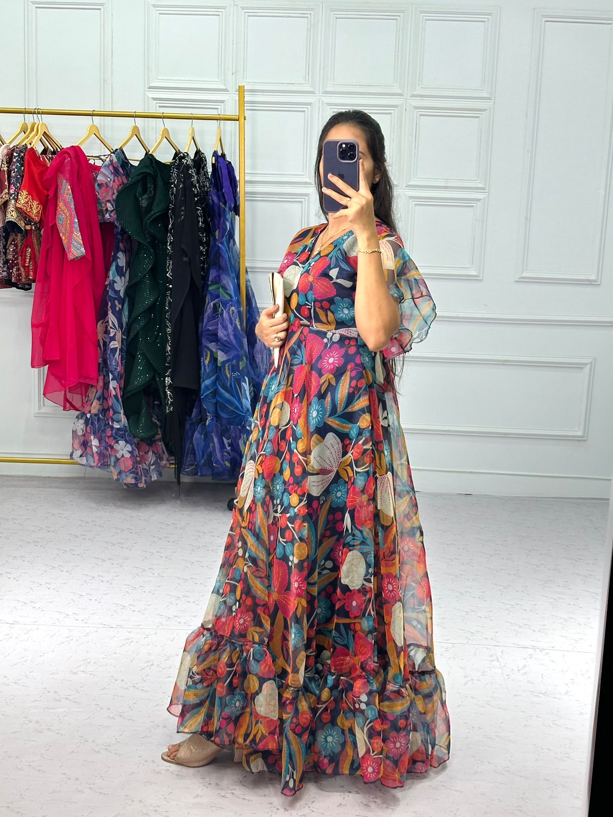 Innovative Multi Color Organza Digital Print Drees