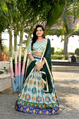 Traditional Wear Pista Green Color Printed Lehenga Choli