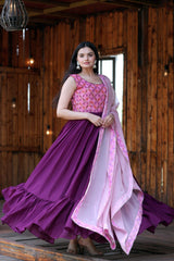Flattering Position Print Work Wine Color Gown