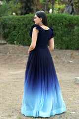 Multi Thread Work Blue Color Double Tone Gown