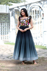 Multi Thread Work Black Color Double Tone Gown