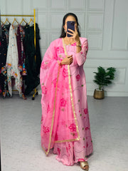 Stylish Pink Color Printed Satin Georgette Gown