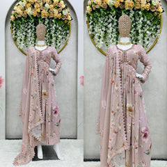 Hand Work With Digital Print Dusty Pink Color Alia Cut Gown