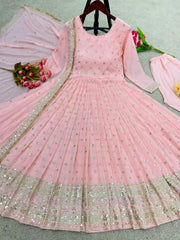 Outstanding Light Pink Color Sequence Work Anarkali Gown