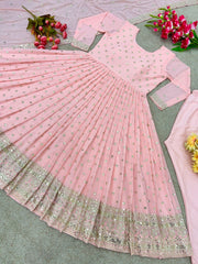 Outstanding Light Pink Color Sequence Work Anarkali Gown