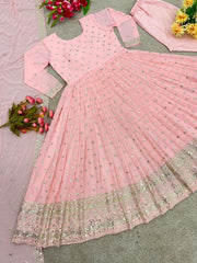 Outstanding Light Pink Color Sequence Work Anarkali Gown