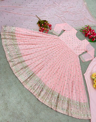Outstanding Light Pink Color Sequence Work Anarkali Gown