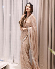 Party Wear Light Peach Color Sequence Saree
