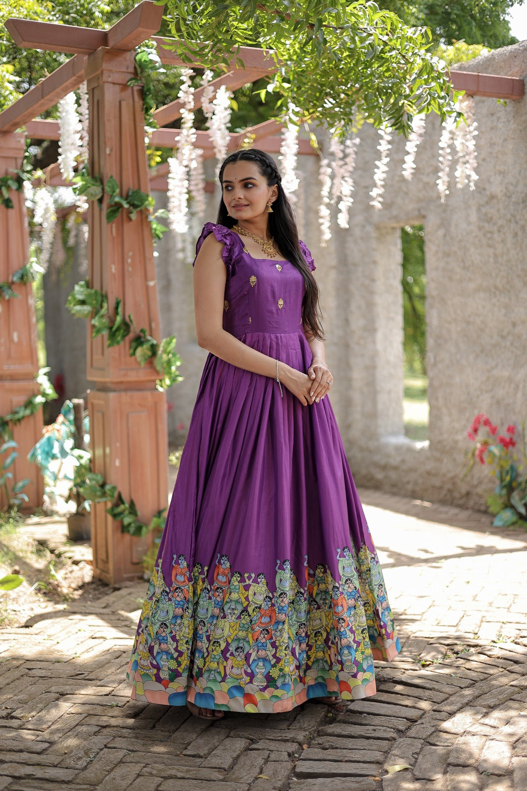 Designer Print Wine Color Festive Wear Gown