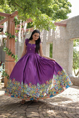 Designer Print Wine Color Festive Wear Gown