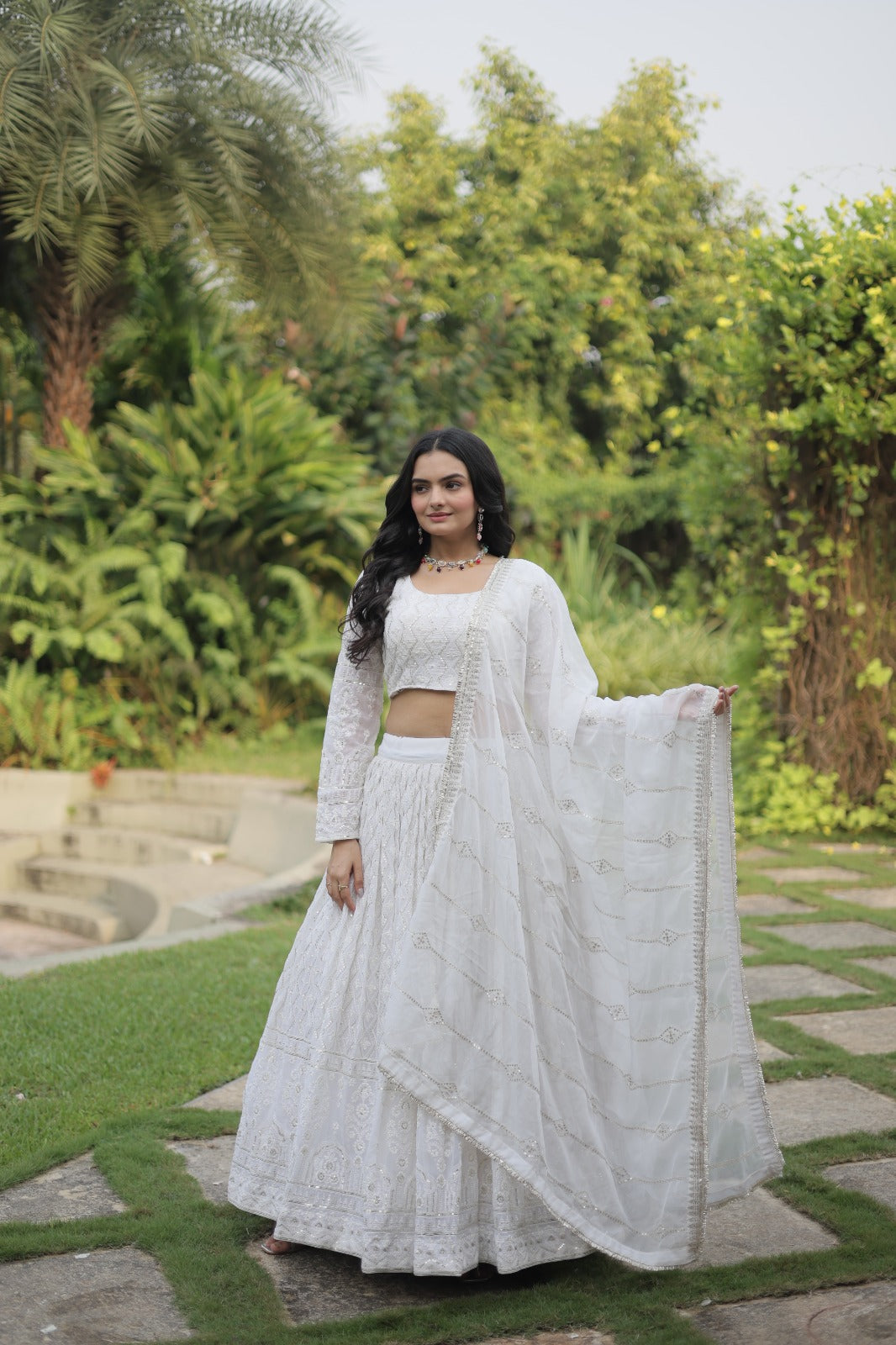Wedding Wear White Color Embroidered Lehenga Choli