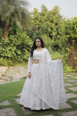 Wedding Wear White Color Embroidered Lehenga Choli