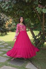 Exclusive Jacquard With Sequence Work Pink Color Gown