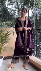 Terrific pulpal Color Embroidery Work Velvet Salwar Suit