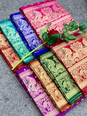 stylish Kanjivaram sarees Zari  Weaving Work