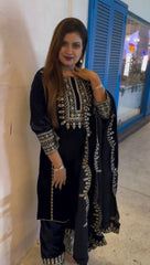 Stunning Blue Color Velvet Sequence Embroidery Sharara Suit