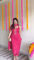 Opulent  Wear Pink Color Kurti Pant With Dupatta