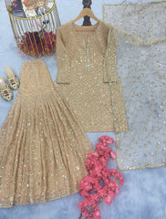 Mesmerizing Georgette Embroidery & Sequence Work Sharara Suit