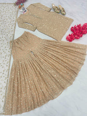 Mesmerizing Georgette Embroidery & Sequence Work Sharara Suit