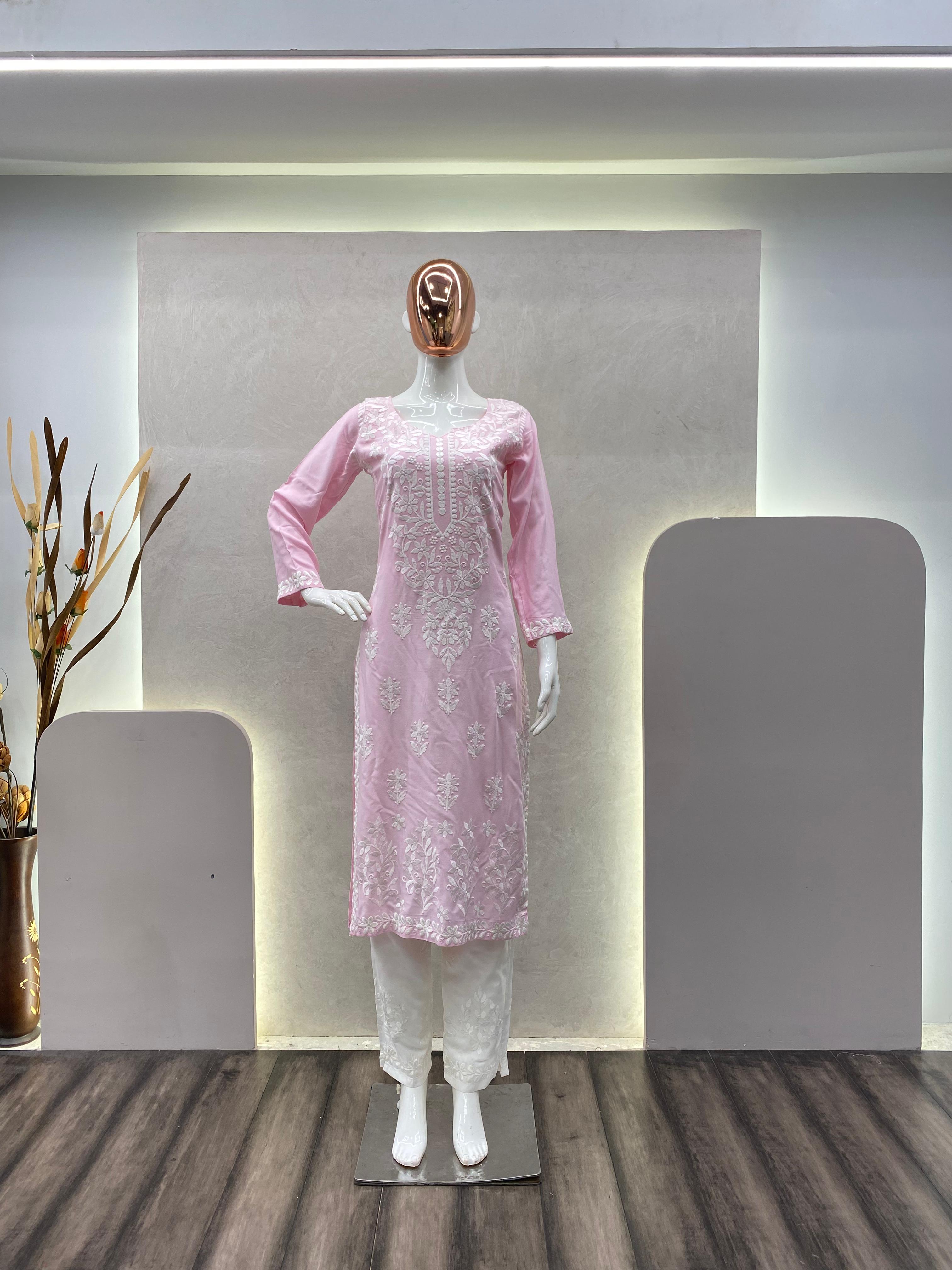 Classic Baby Pink Color Georgette Sequence  Embroidery Work Suit