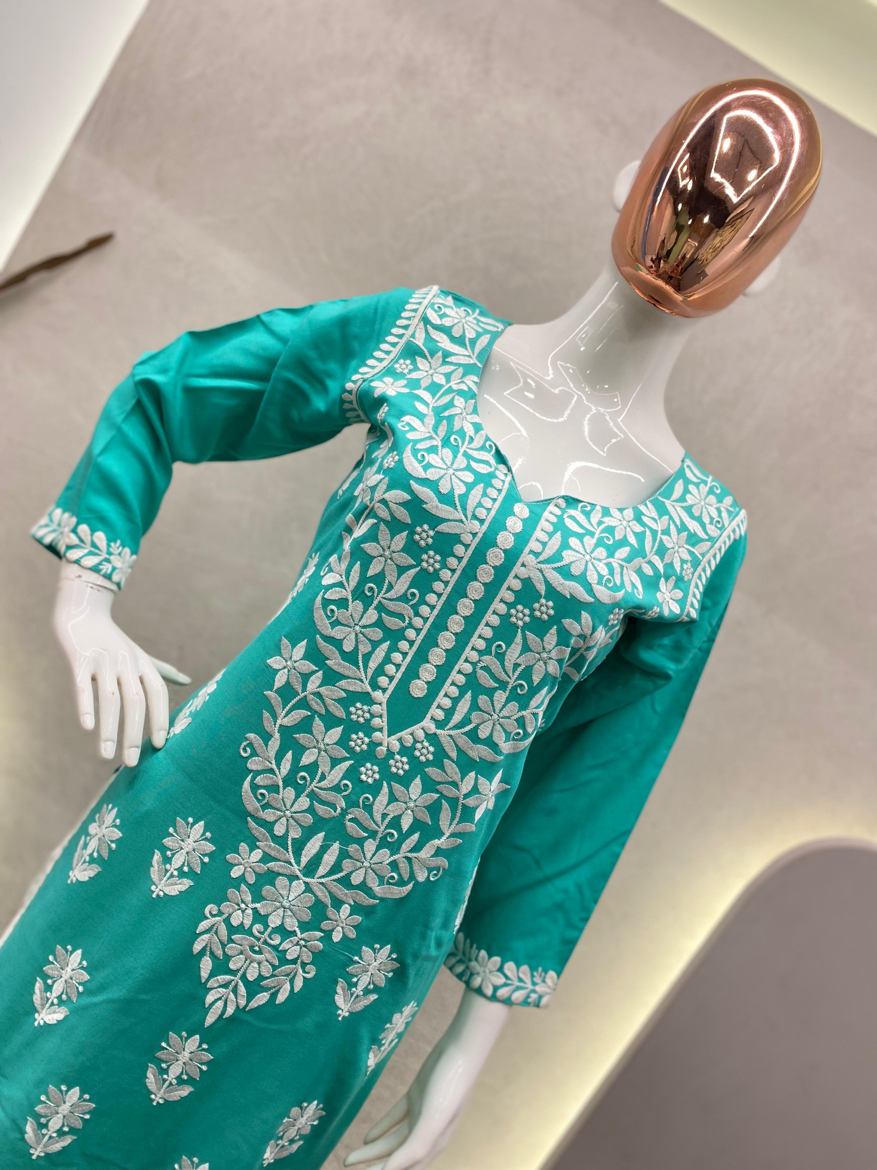 Classic Rama Color Georgette Sequence  Embroidery Work Suit
