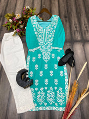 Classic Rama Color Georgette Sequence  Embroidery Work Suit
