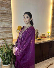Mesmerizing  Pupal Color Velvet Sequence Embroidery Work Suit