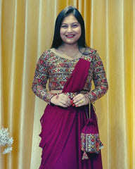 Wine Color Designer Lehenga Saree